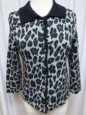Rafaella Gray and Black Leopard-Print Cardigan, Small